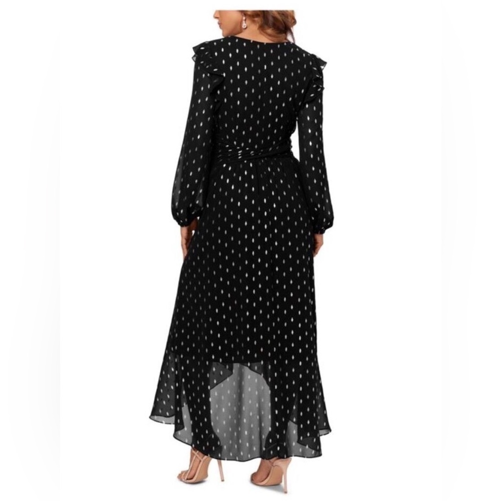 NWT! Betsy & Adam Black and White Long Sleeve Chiffon Hi Low Dress Size 6 - Picture 2 of 15